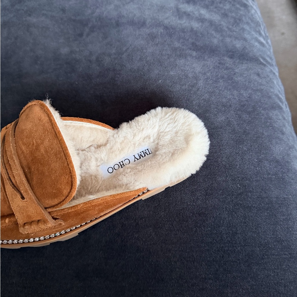 Jimmy Choo Brown Suede Loafers with Cream Fur Lining